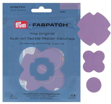 Prym 921005 FabPatch STRETCH Rub-on Patch Flieder (3 Stück) – Selbstklebende bi-elastische Reparaturflicken für Sportbekleidung, Leggings, Jacken & Sneaker – Textilreparatur ohne Nähen & Bügeln