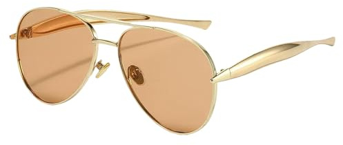 LSQBDFC Occhiali da Sole retrò Dorati per Donna Uomo Oversize in Metallo-Oro Rosa