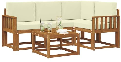 vidaXL Outdoor-Sofagarnitur mit Kissen 5 pcs Natur und Creme, Garten-Sofa-Set, Moderne Outdoormöbel, langlebige Lounge für die Terrasse, Bequeme Sitzgruppe
