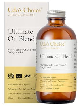 Premium Natural Source of Vegan Omega 3, 6 & 9 – Udo's Choice Ultimate Oil Blend - Cold Pressed – Plant-Based – Unprocessed – Supports Optimum Health – 250ml