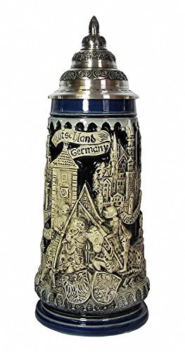 'Beer Mug Deutschland Panorama German Beer Stein 500ml | Beer Steins 0.5 L, Made in Germany Premium Ceramic, Hand Painted, Tin Lid with 97% Tin