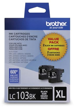 Brother Genuine High Yield Black -Ink -Cartridges, LC1032PKS, Replacement Black -Ink, Includes 2 -Cartridges of Black -Ink, Page Yield Up to 600 Pages/ -Cartridge, LC1032PKS