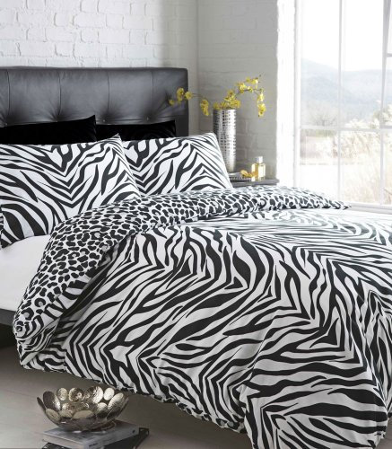 Bettwäsche-Set für King-Size-Betten, Zebramuster, Leoparden-Muster, Schwarz / Weiß
