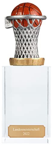 Pokal, Trophäe Basketball mit Glassockel 16cm hoch Größe M mit Gravur