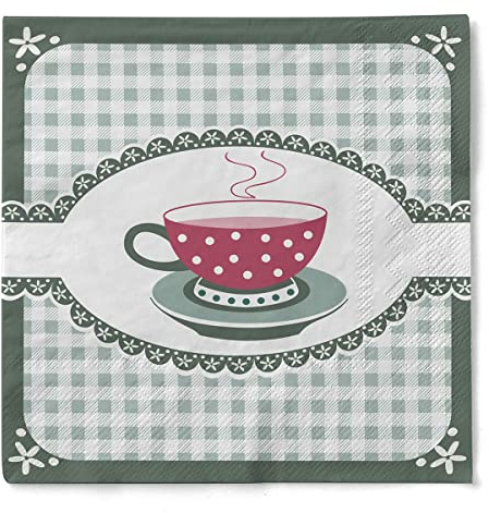 Sovie HOME Serviette Kathrin in Grün aus 3-lagigem Tissue, 33 x 33cm, 1/4 Falz, 20 Stück, Kaffeetassen Design Karos Tischdeko Kaffee Frühstück