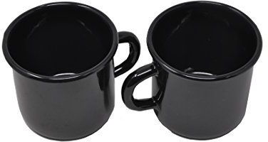 Madacha 2 Grands Mugs en métal émaillé - Diamètre 9 cm - 400 ML - Noirs - sans étiquettes