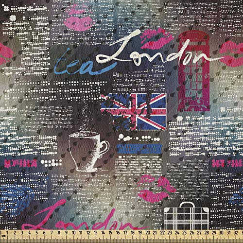 ABAKUHAUS London Stoff als Meterware, Grunge Zeitung Collage, Microfaser Multi Zweck Dekostoff für Kunsthandwerke, 3M (230x300cm), Mehrfarbig