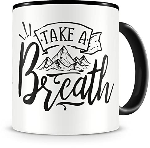 Samunshi® Take A Breath Tasse Camping Geschenk Kaffeetasse Teetasse Kaffeepott Kaffeebecher Becher 300ml schwarz