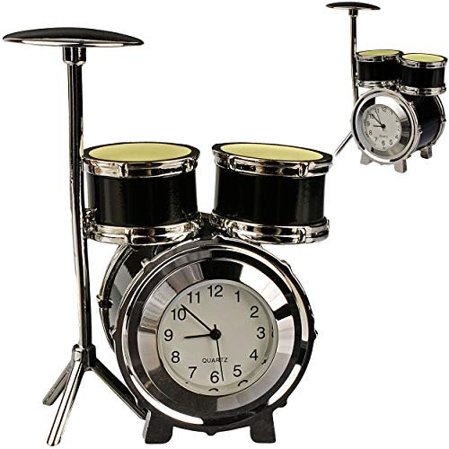alles-meine.de GmbH kleine - Tischuhr/Miniatur - Uhr - Schlagzeug - Drums/Drum Set - aus Metall - 8,3 cm - batteriebetrieben - Analog - Batterie - schwarz - Silber - grau - Z..
