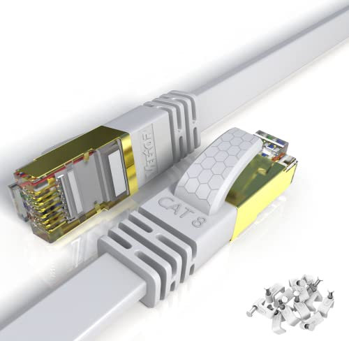 Veetop 25m Flat Cat8 Ethernet Cable, 26AWG Cat 8 Network Internet Lan Cable High Speed 40Gbps 2000Mhz Gigabit SSTP RJ45 Gold Plated Connector for Router, Modem, Switch, Xbox,Gaming,TV Box,Data Center