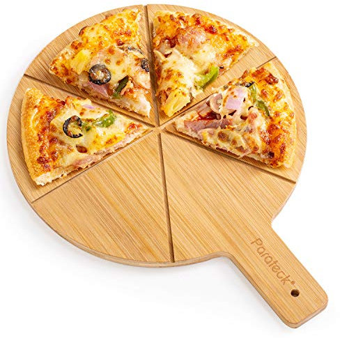 Planche à Pizza en Bambou 30cm Planche à découper Planche de Service avec poignée 6 Compartiments Planche à Tarte Assiette à Pizza Planche pour Steaks gâteaux Fruits antipasti Saucisse Fromage