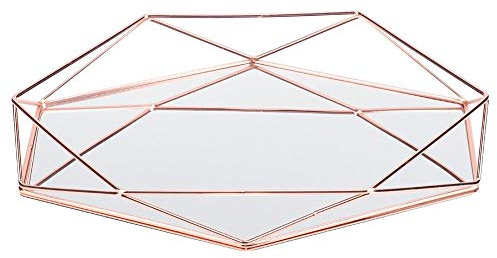 Fictory Plateau Or Plateau de Rangement de Bijoux Salle de Bain Sexangle Miroir Métal Or Cosmétique Bijoux Rangement Organisateur Plateau Or Rose Boîte Plaque