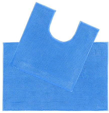 Allure Chenille Bobble Bath Mat Set - Non Slip Two Piece Bath & Toilet Mat Set, Super Soft, Absorbent & Easy Care (Blue)