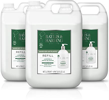 Baylis & Harding Jasmine & Apple Blossom Anti-Bacterial Hand Wash 2 litre Refill (Pack of 3 - Total 6 litres) - Vegan Friendly