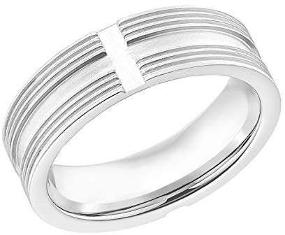 s.Oliver Ring Edelstahl Herren Ringe, Silber, Kreuz, Kommt in Schmuck Geschenk Box, 2031539