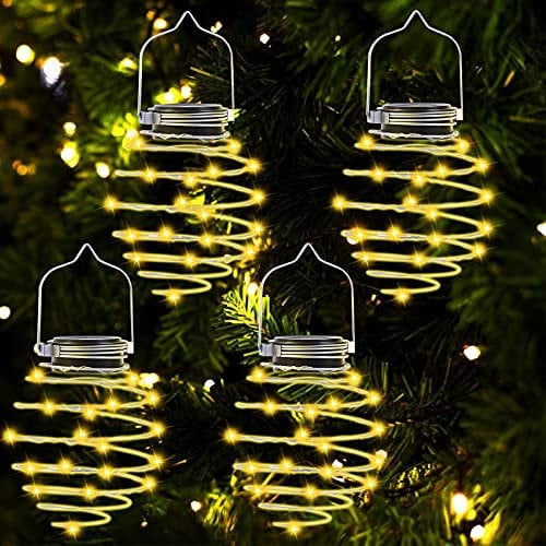 Afaneep 4 Stück 80 LED Metall Solarlampe zum Aufhängen im Freien, Solarlampen Solar Spirallichter IP65 wasserdichte Solarlaterne für Garten, Terrasse, Veranda, Geburtstagsparty(Gelb)