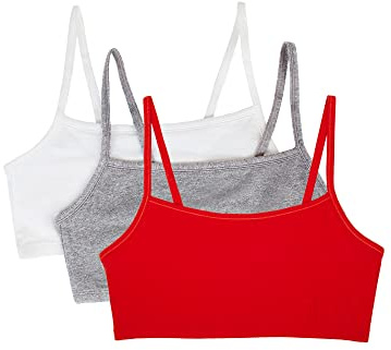 Fruit of the Loom Women's Spaghetti Strap Cotton Pullover Sports Bra, Red Hot/White/Grey Heather, 36