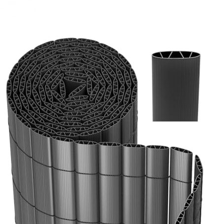 SWANEW PVC Sichtschutzmatte, Sichtschutzzaun Grau mit Kabelbindern, Verstärkte Lamellen, Windschutz Sichtschutz Ideal für Balkon Garten Swimming Pools, UV-beständig Wetterfest, 180x600 cm