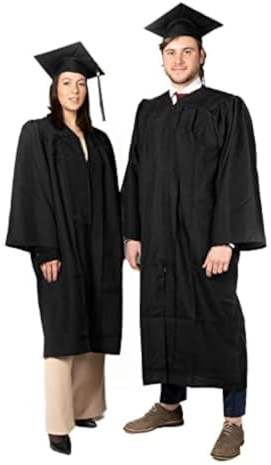 SKÉMATA Abschluss Robe Unisex Leichte Mikrofaser mit Graduierung Kappe und Quaste Inklusive, Geeignet für alle Jahreszeiten, Verschluss auf der Vorderseite | Guide Einfache Größe Mann/Frau, Schwarz