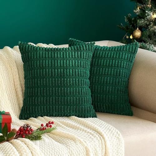 MIULEE 2er Set 45x45 cm Kordsamt Kissenbezüge Moderne Kissenhüllen Dekorative Sofakissen Dekokissen Weicher Zierkissenbezug für Wohnzimmer Sofa Schlafzimmer Boho Dekor Dunkelgrün
