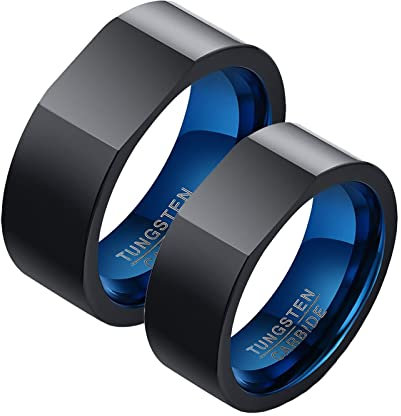 Aotiwe Verlobungsringe, Art Deco Schmuck Damen Ring Band Schwarz Blau 8mm Wolframkarbid Größe Damen 57 (18.1) & Herren 57 (18.1)
