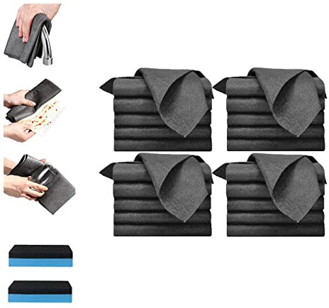 Donubiiu Chiffon de Nettoyage Magique épaissi, Chiffon de Nettoyage en Microfibre Magique sans Traces, Chiffon de Nettoyage réutilisable en Microfibre Magique sans Traces (Black-20 Pcs,20 * 30cm)
