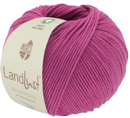 LANA GROSSA Landlust Baumwolle | Klassisches Bio-Baumwollgarn, Gots zertifiziert | Handstrickgarn aus 100% Baumwolle (Bio) | 50g Wolle zum Stricken & Häkeln | 115m Garn FB 18 Fuchsia