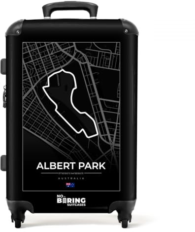 NoBoringSuitcases.com® Koffer groß Trolley Rollkoffer Reisekoffer mit 4 Rollen Fotokoffer - F1 - Rennstrecke - Albert Park - Australien - Schwarz und weiß - 67x43x25cm - 90 Liter