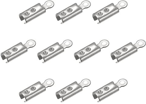 sourcing map Fold Over Cord Ends, 2mm Inner Dia. Terminators Crimp Cap Clasp Tips for Leather Ribbon Craft Making, DIY Necklace, Bracelet, Silver Tone, 100Pcs