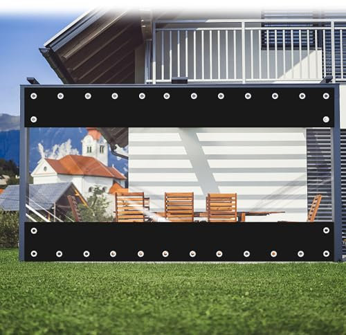 FoundGo W 300 x L 225 cm Outdoor Clear Tarpaulin PVC Tarp, Heavy Duty Clear Vinyl Tarp with Eyelets, 88x118 Transparent Tarpaulin Waterproof for Pergola (width x length)