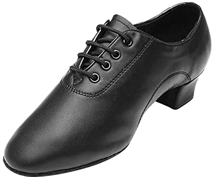 BOTCAM Scarpe Ragazzi Scarpe da ballo moderne Sala da ballo Latino Scarpe da ballo in pelle tinta unita per lacci Pelle di agnello Bambini, Nero , 33 EU