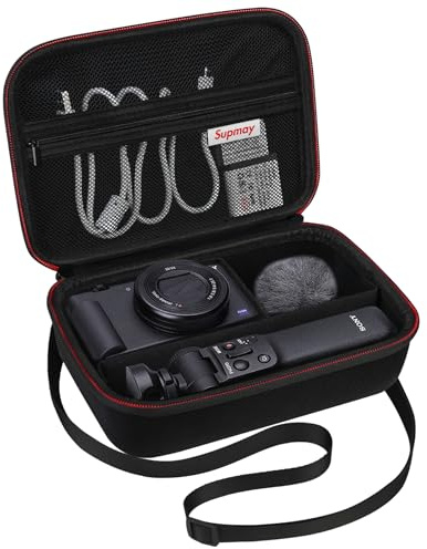 Supmay Hard Travel Case for Sony ZV-1F / ZV-1 / ZV-1 II Digital Camera, Protective Cases Bag Fits Vlogger Accessory Kit Tripod, Microphone, LED Video Light, Extra Zipper Pocket fit Battery Pack, Black
