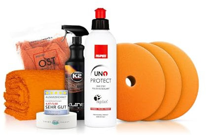 Politurset: Rupes One-Step Politur + Royal Pads Polierpads + Zubehör - Auto Lack Politur, Kratzer entfernen, Aufbereitung | 7-teilig