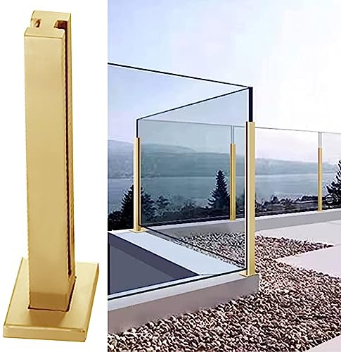 Poste Barandilla Vidrio Barandilla de Cristal para Balcón Patio, Barandilla de Cristal para Terraza, Interior Exterior Acero Inoxidable Valla Barandilla ( Color : Gold - Mid Post , Size : H-100cm/39.4
