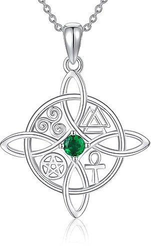 HUKKUN Hexen Knoten Halskette Silber 925 Damen Hexen Anhänger Geburtsstein Mai Kette Keltischer Hexen Schmuck Geschenke