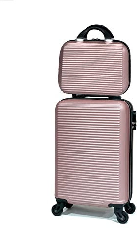 CELIMS - Petite Valise Cabine Rigide ABS 45 x 32 x 19 cm avec Vanity Trousse de Toilette 30 cm - Bagage à Main Léger, Approuvé EasyJet, Idéal pour Enfants et Adultes - Rose Gold