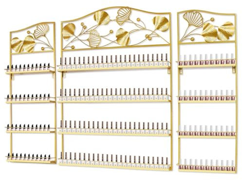 EBANKU Metal Wall-Mounted Nail Polish Storage Racks, Gold Display Rack Cosmetic Display Case Lipstick Perfume Wall Shelf Essential Oil Organizer for Nail Polish Bottles Home Spa Nail Salon Shop