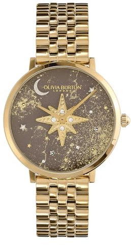 Olivia Burton Analog Quarzuhr für Damen Kollektion Celestial NOVA mit Goldfarben Edelstahlarmband - 24000079