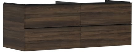 hansgrohe Xelu Q Waschtischunterschrank, 1360x550, 4 Schubkästen, für Konsolen mit Aufsatzwaschtisch, ohne Siphonausschnitt 5408, Farbe: Möbel Nussbaum Dunkel/Griff Mattschwarz
