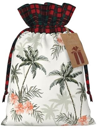 WURTON Tropical Palm Trees Print Christmas Wrapping Bags Drawstring, Wedding Gifts, Reusable Xmas Party Supplies