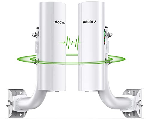 AdaLov CPE366 Gigabit Wireless Bridge with Bracket Mounts, 5.8G Point to Point WiFi Bridge Outdoor, 16dBi High-Gain Antenna Ethernet Bridge with 100/1000Mbps LAN Port Extend Internet up to 3KM, 2-Pack