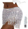 Pailletten Rock Damen Bauchtanz Hüfttuch，Glitzer Rock Damen für Halloween Karneval QuastenRock， Glitzerrock Bauchtanz Kostüm Damen und Mädchen (Polyester, Silber)