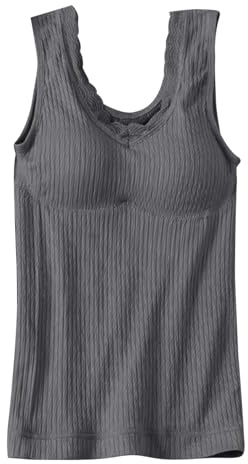 Shurzzesj Thermoweste für Damen, Unterhemd, Unterhemd, warmes Spitzen-Tanktop für Damen, Mädchen bei kaltem Wetter, grau, 1