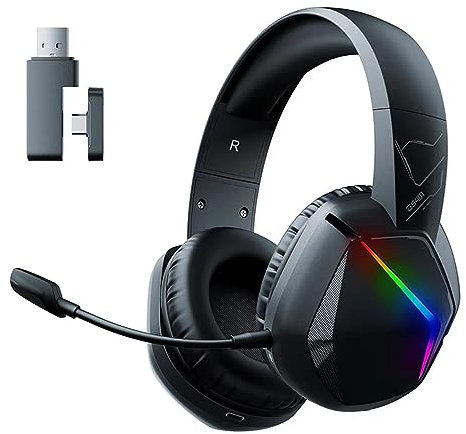 Septpenta 2, 4 Ghz Kabelloses Gaming Headset, Kühle RGB Beleuchtung, Geräuschunterdrückung mit Geringer Latenz, Weiche, Hautfreundliche Ohrpolster, Abnehmbares Mikrofon für EIN Erstklassiges