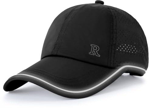 Running Cap Quick Dry Baseball Caps Mens Reflective Trim Sun Protection UPF50+ Breathable Lightweight Sport Mesh Back Cap Black