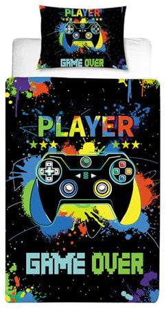 MUSOLEI Gaming Single Duvet Covers Set Boys Gamer Bedding Sets for Teens/Kids/Children Matching Single Quit Cover 135X200cm + 1 Pillowcase 50X75cm Soft Microfiber