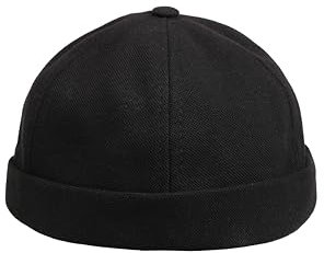 HATSQUARE - Docker-Cap aus Baumwolle, Unisex, ohne Rand, Totenkopf-Muster, ohne Rand, Beanie mit Umschlag für Damen und Herren - Schwarz