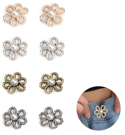 Okaywork 8 Paires de Boutons Pour Jeans-Étoile 4 Magiciens-Pince pour Pantalon Trop Large,Taille Serrée Bouto, Ceinture Ajustable Sans Couture,Boutons Jeans Amovibles,Plusieurs Couleurs (Pétales)