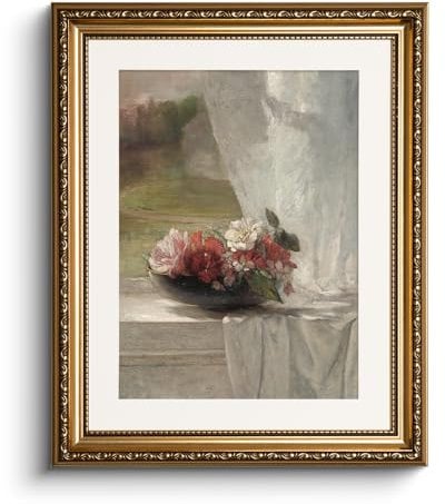 HUARCEY Vintage Gold Framed Wall Art, Nature Flower Scenery Retro Paintings, Canvas Prints Artwork with Antique Frame, Victorian Wall Pictures Decor for Living Room Gallery Room, 13x16 inch
