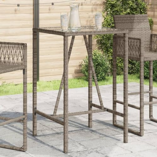 LAPOOH Garten-Bartisch Grau 70x70x110 cm Poly Rattan, Gartentisch, Terrassentisch, Esstisch Garten, Balkontisch, Gartenesstisch, Gartenmöbel, Partytisch - 368695